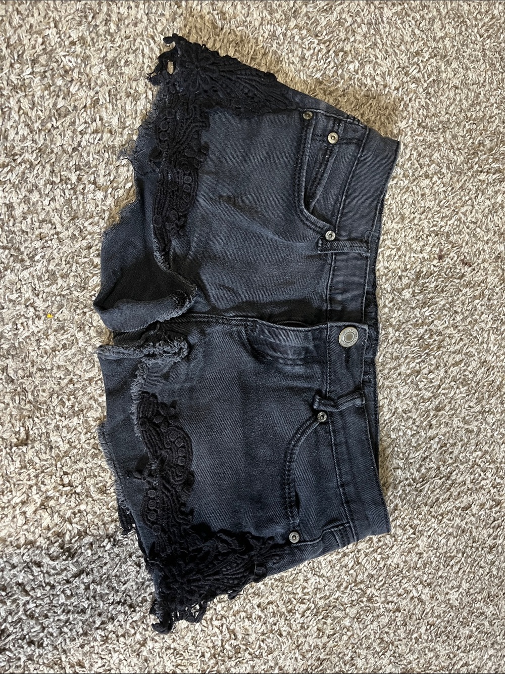 Black Denim Lace Trim low rise Shorts